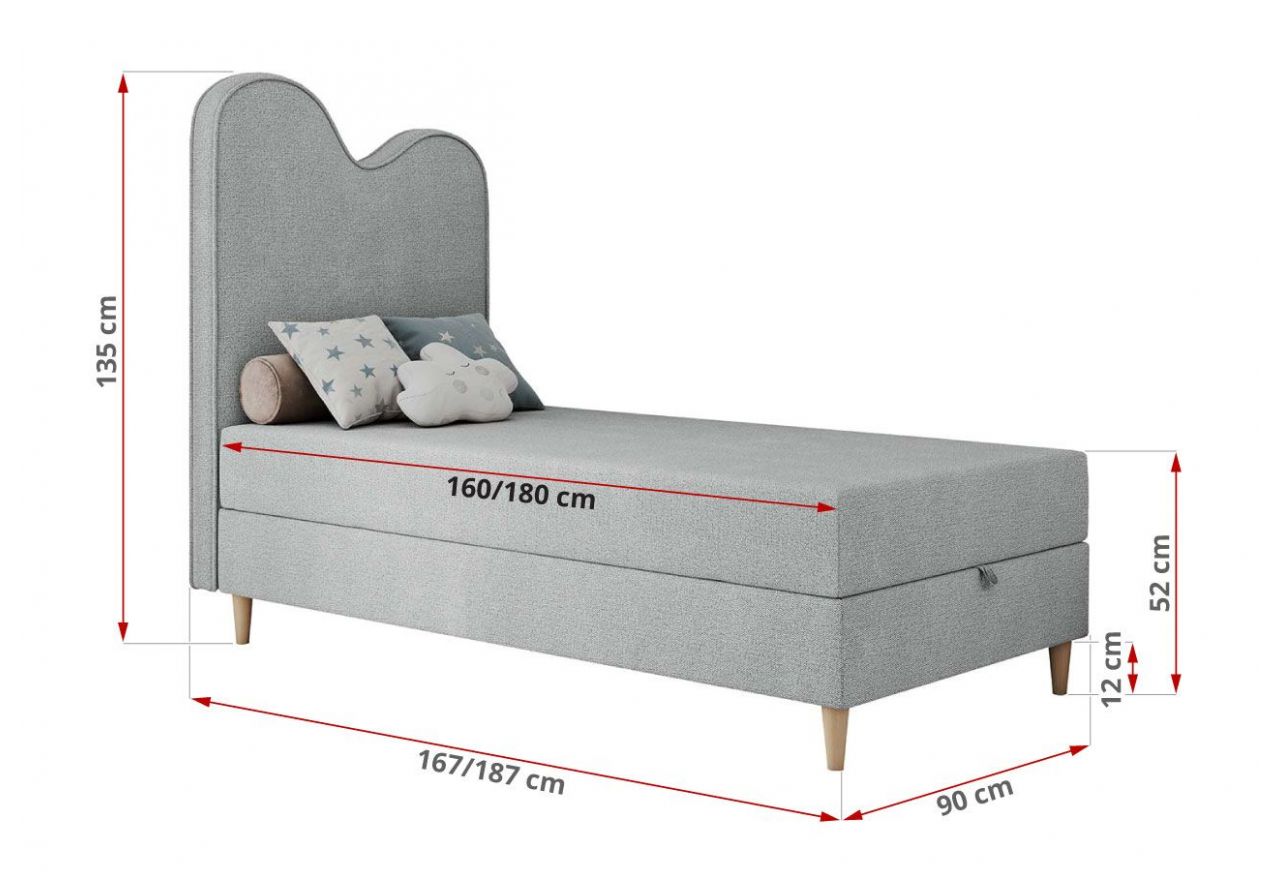 Łóżko młodzieżowe FLOW 90x180 - H3 - jasnoszary, struktura - topper T25
