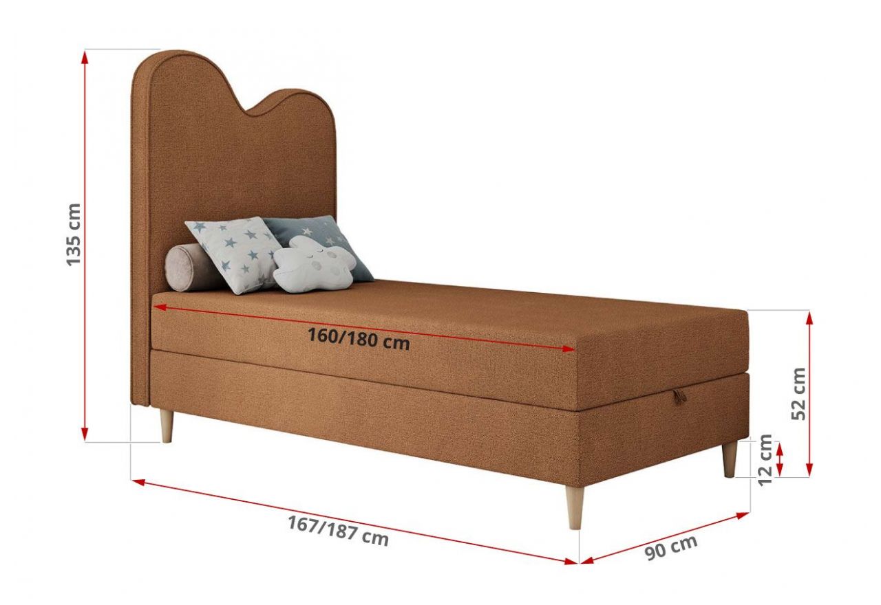 Łóżko młodzieżowe FLOW 90x180 - H3 - pomarańczowy, struktura - topper T25