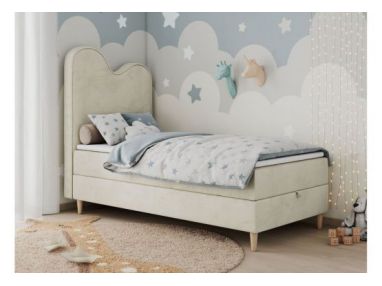 Łóżko młodzieżowe FLOW 90x180 - H3 - beżowy, welwet - topper T25