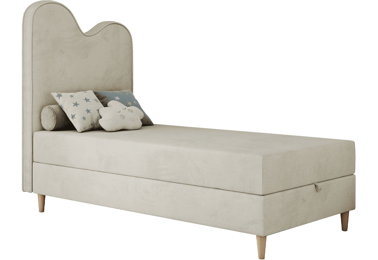 Łóżko młodzieżowe FLOW 90x180 - H3 - beżowy, welwet - topper T25