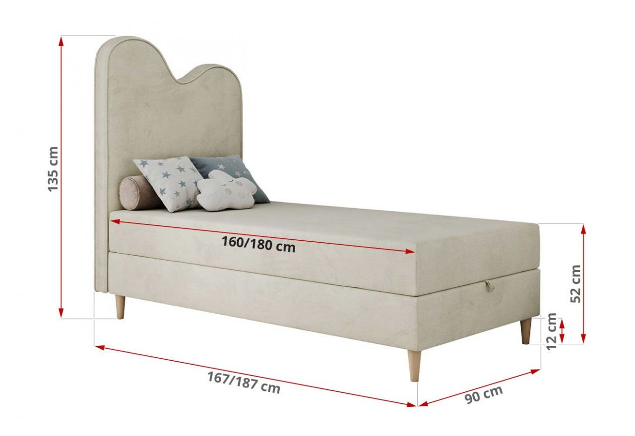 Łóżko młodzieżowe FLOW 90x180 - H3 - beżowy, welwet - topper T25