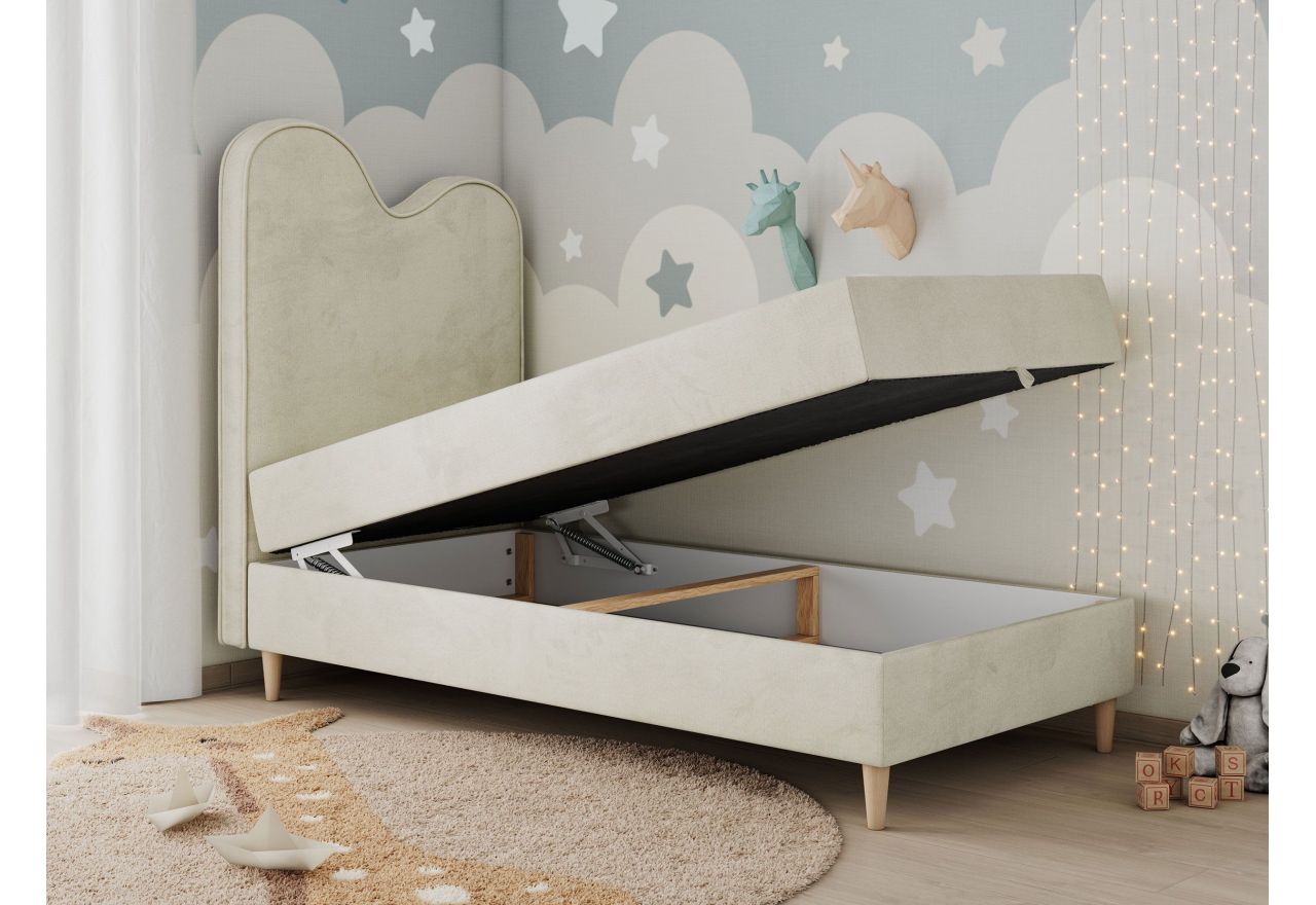 Łóżko młodzieżowe FLOW 90x180 - H3 - beżowy, welwet - topper T25