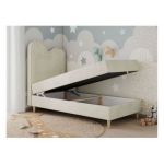 Łóżko młodzieżowe FLOW 90x180 - H3 - beżowy, welwet - topper T25