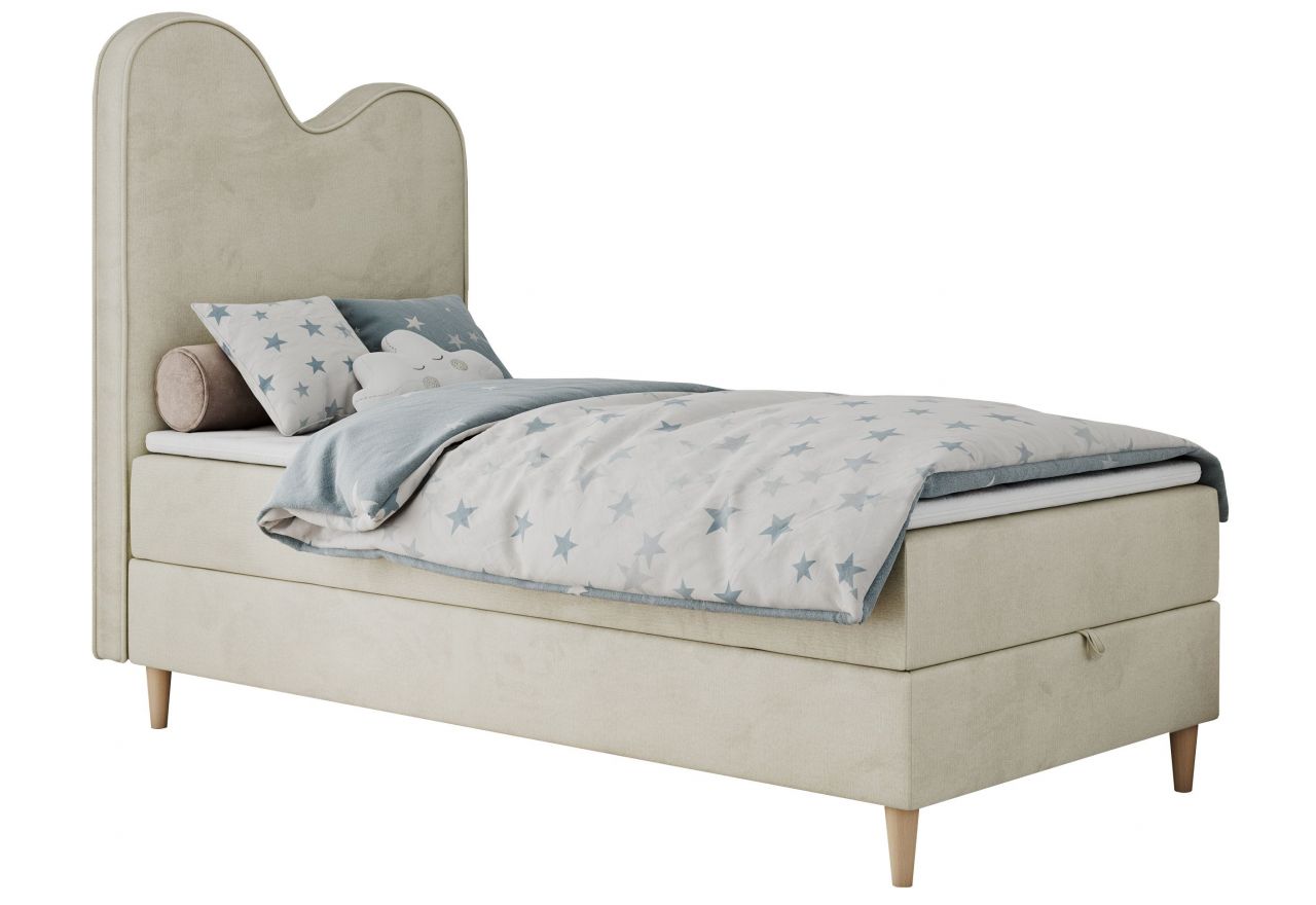 Łóżko młodzieżowe FLOW 90x180 - H3 - beżowy, welwet - topper T25