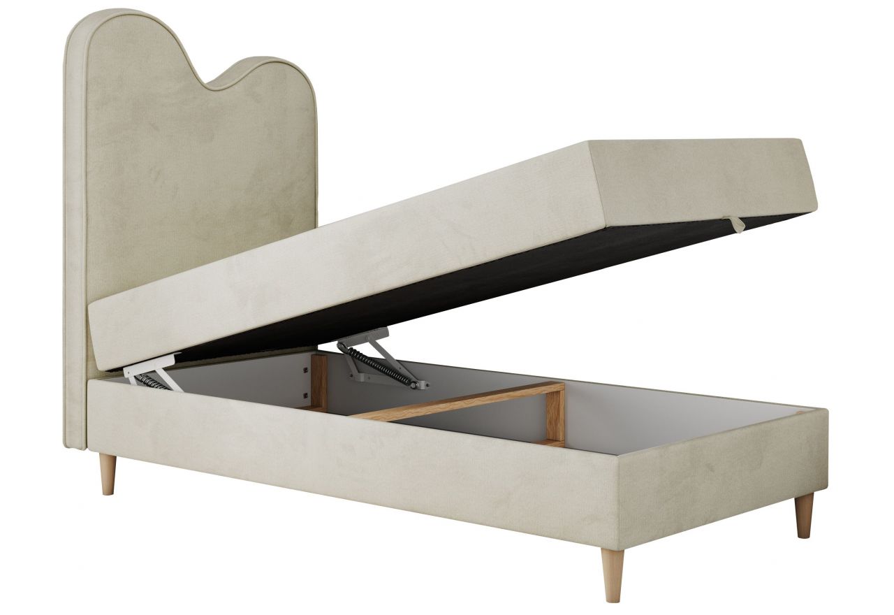 Łóżko młodzieżowe FLOW 90x180 - H3 - beżowy, welwet - topper T25