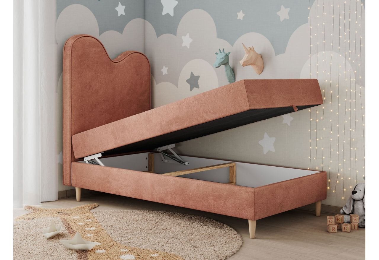 Łóżko młodzieżowe FLOW 90x180 - H3 - różowy, welwet - topper T25