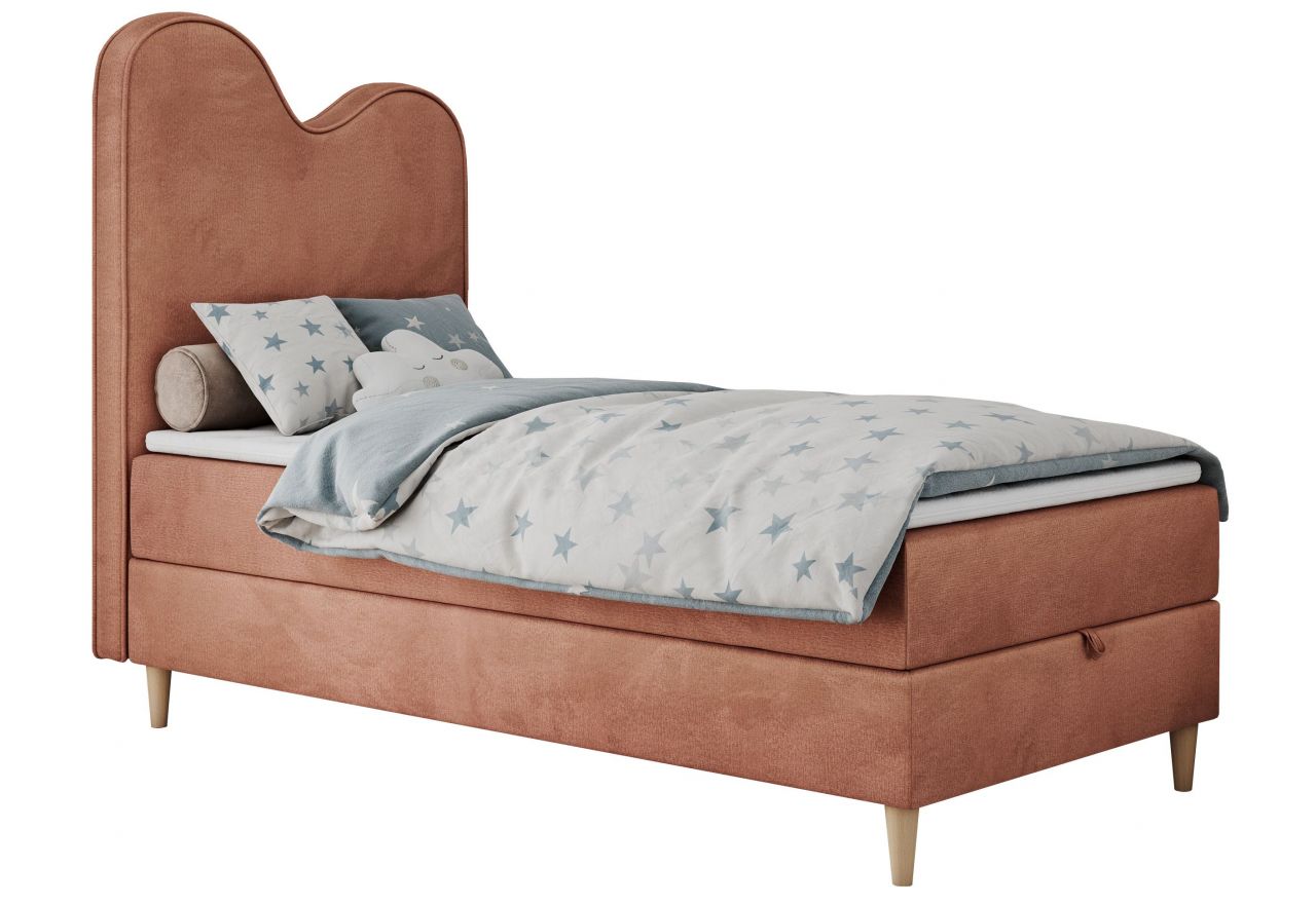 Łóżko młodzieżowe FLOW 90x180 - H3 - różowy, welwet - topper T25