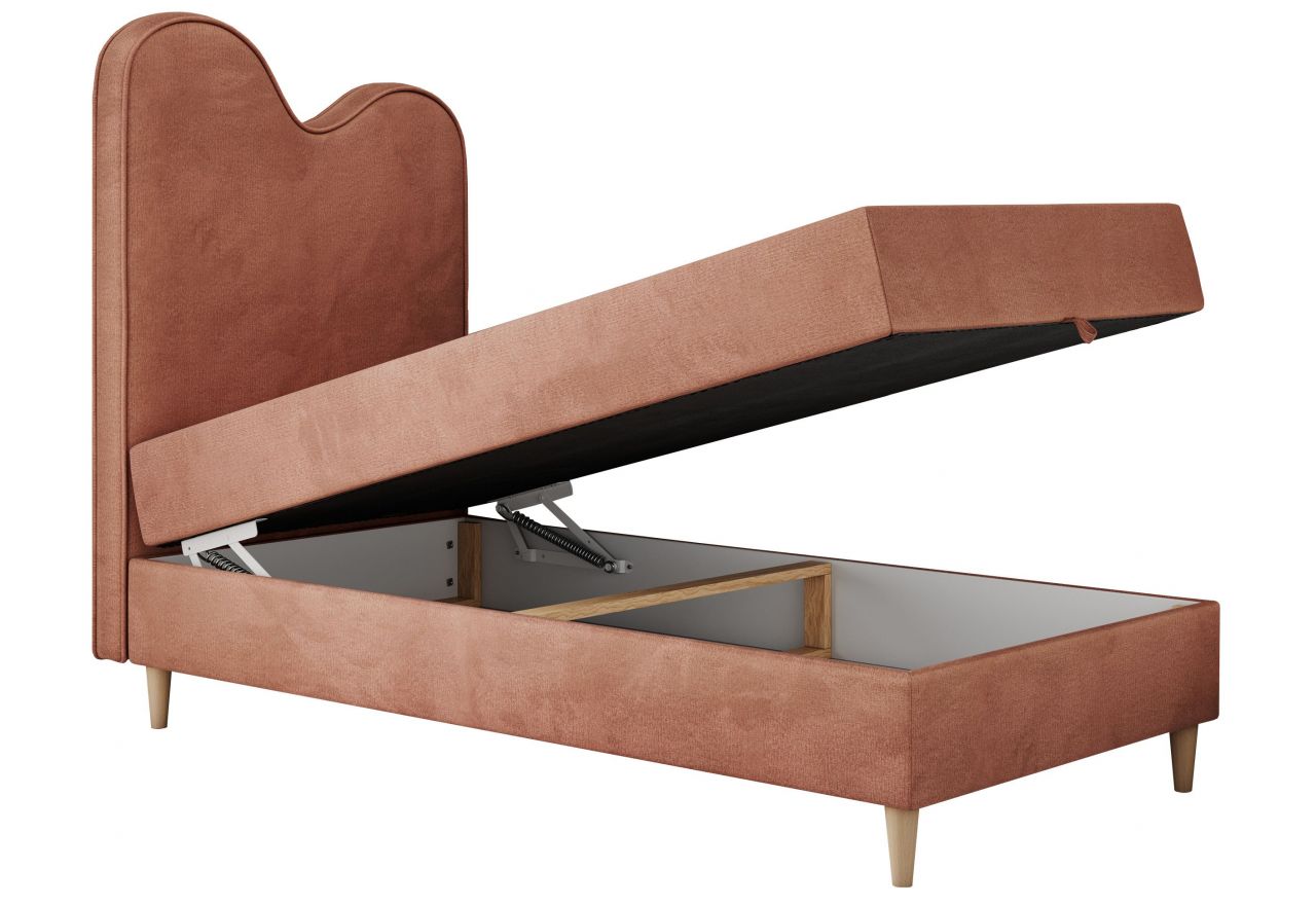 Łóżko młodzieżowe FLOW 90x180 - H3 - różowy, welwet - topper T25