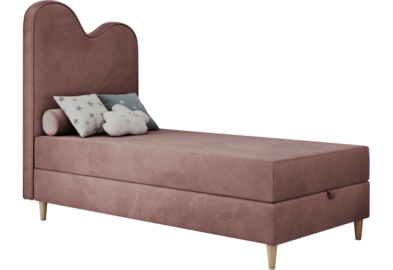 Łóżko młodzieżowe FLOW 90x180 - H3 - różowy, welwet - topper T25