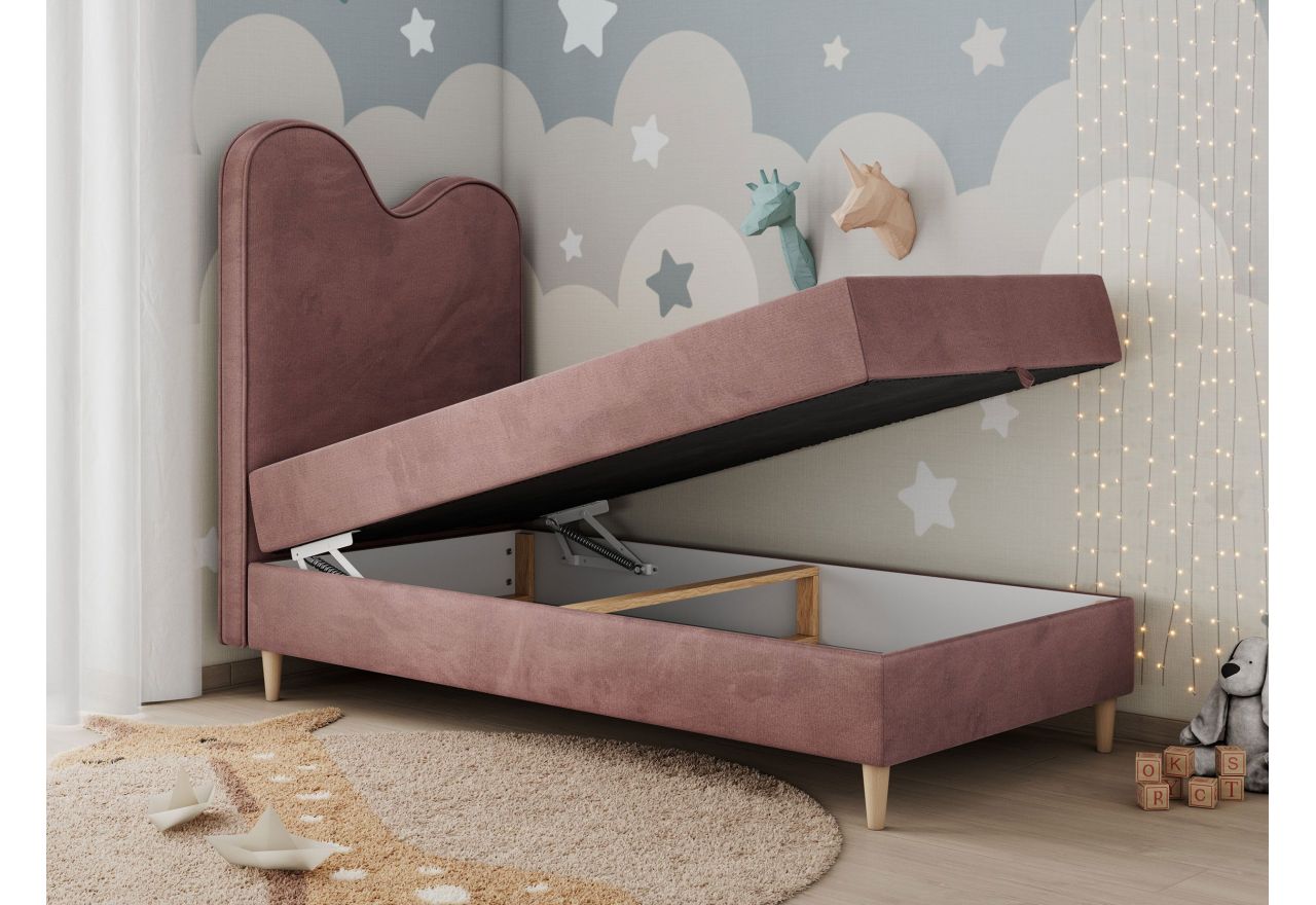 Łóżko młodzieżowe FLOW 90x180 - H3 - różowy, welwet - topper T25