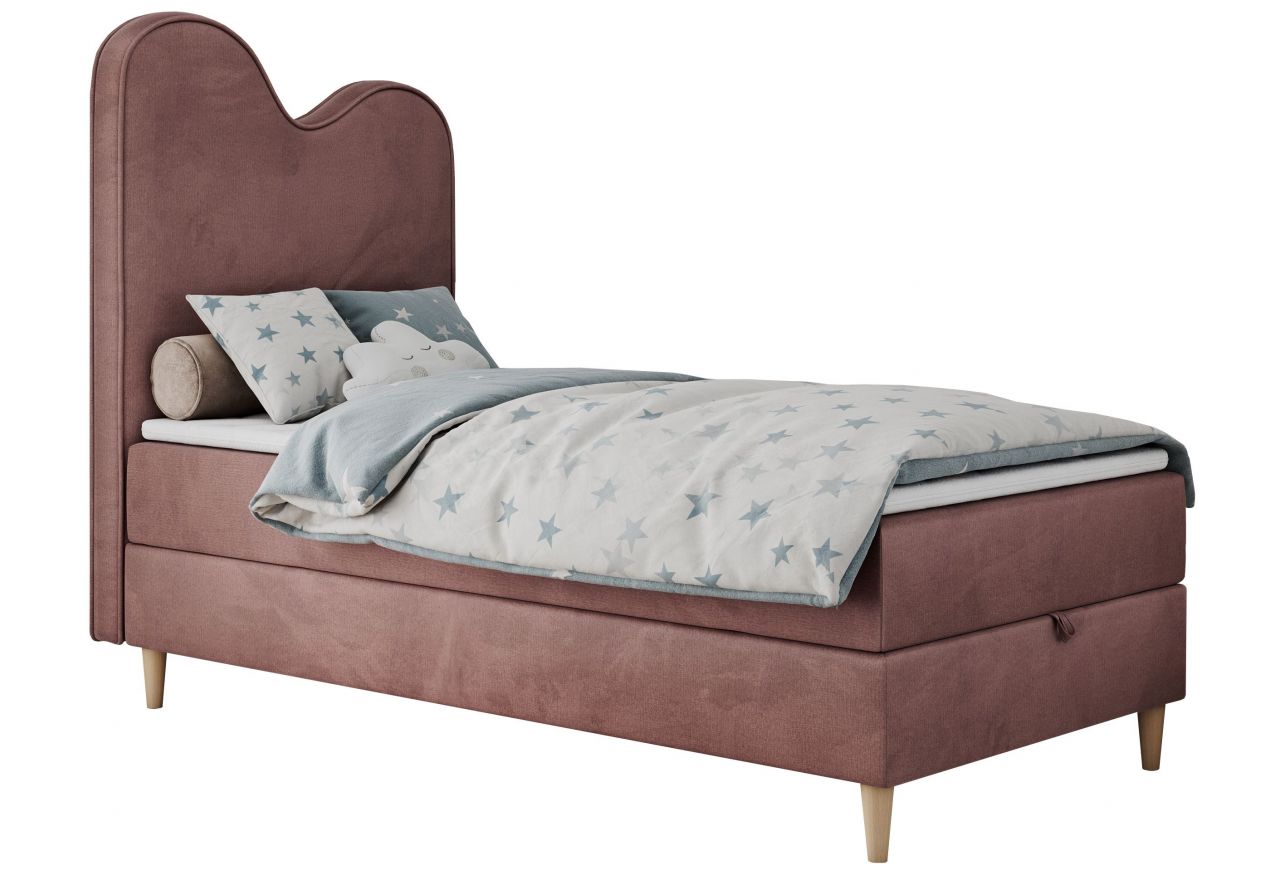 Łóżko młodzieżowe FLOW 90x180 - H3 - różowy, welwet - topper T25