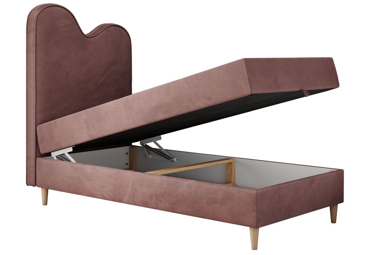 Łóżko młodzieżowe FLOW 90x180 - H3 - różowy, welwet - topper T25