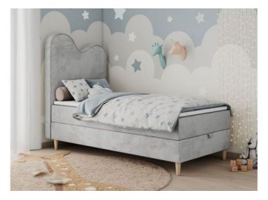 Łóżko młodzieżowe FLOW 90x180 - H3 - jasnoszary, welwet - topper T25