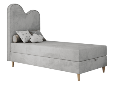 Łóżko młodzieżowe FLOW 90x180 - H3 - jasnoszary, welwet - topper T25