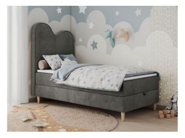 Łóżko młodzieżowe FLOW 90x180 - H3 - ciemnoszary, welwet - topper T25