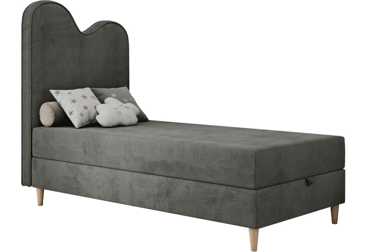 Łóżko młodzieżowe FLOW 90x180 - H3 - ciemnoszary, welwet - topper T25