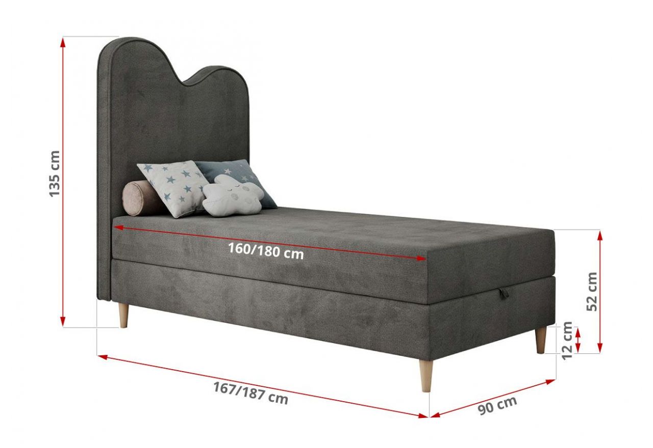Łóżko młodzieżowe FLOW 90x180 - H3 - ciemnoszary, welwet - topper T25