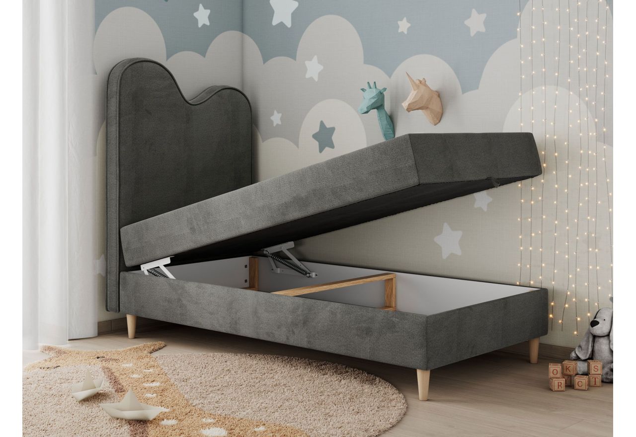 Łóżko młodzieżowe FLOW 90x180 - H3 - ciemnoszary, welwet - topper T25