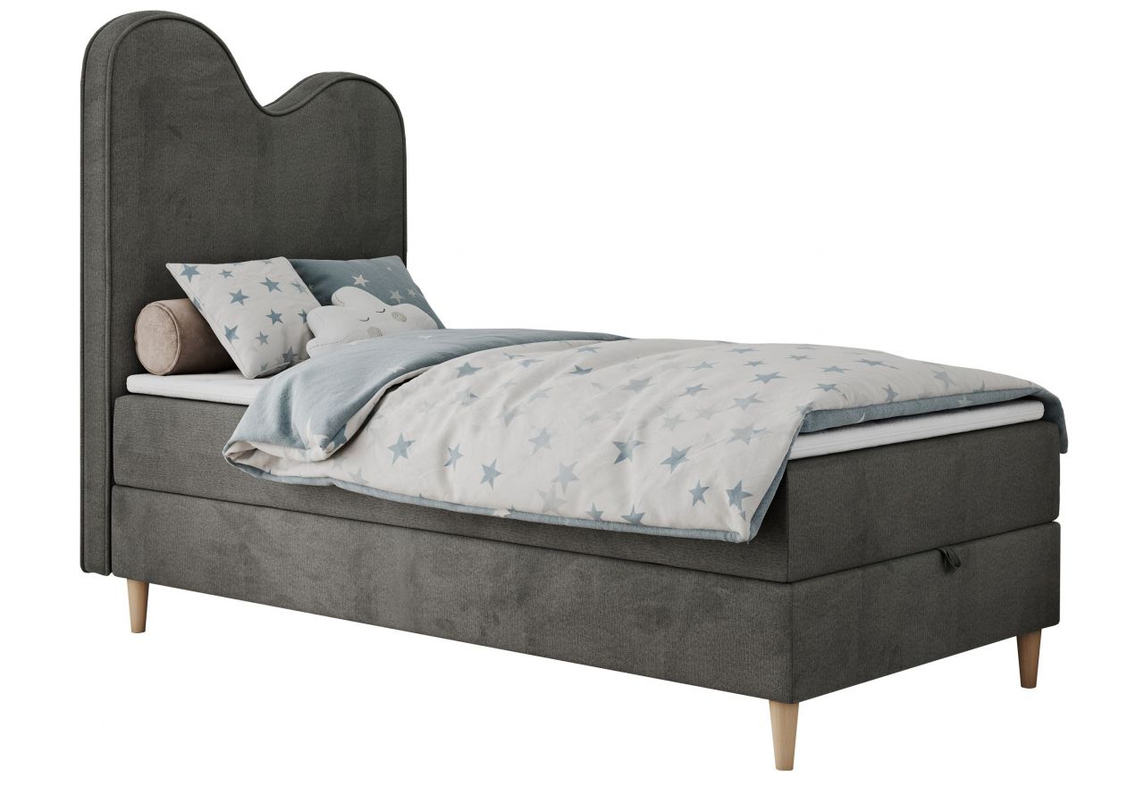 Łóżko młodzieżowe FLOW 90x180 - H3 - ciemnoszary, welwet - topper T25