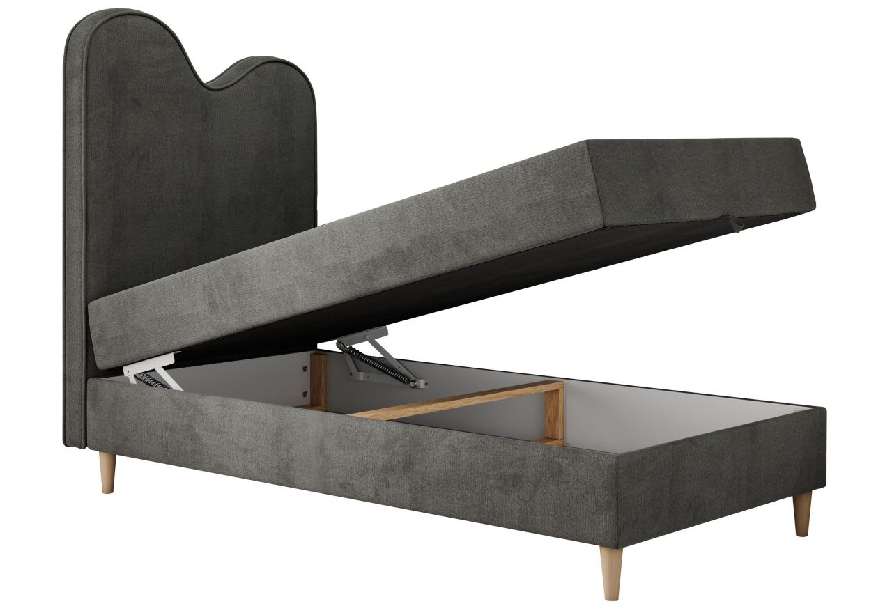 Łóżko młodzieżowe FLOW 90x180 - H3 - ciemnoszary, welwet - topper T25