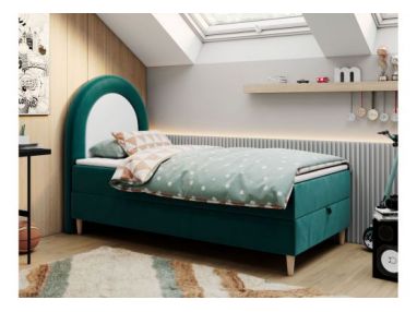 Łóżko młodzieżowe NEST 90x180 - H3 - ciemnozielony, welwet - topper T25