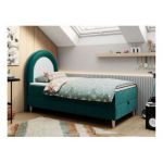 Łóżko młodzieżowe NEST 90x180 - H3 - ciemnozielony, welwet - topper T25