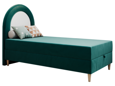 Łóżko młodzieżowe NEST 90x180 - H3 - ciemnozielony, welwet - topper T25