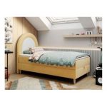 Łóżko młodzieżowe NEST 90x180 - H3 - żółty, welwet - topper T25