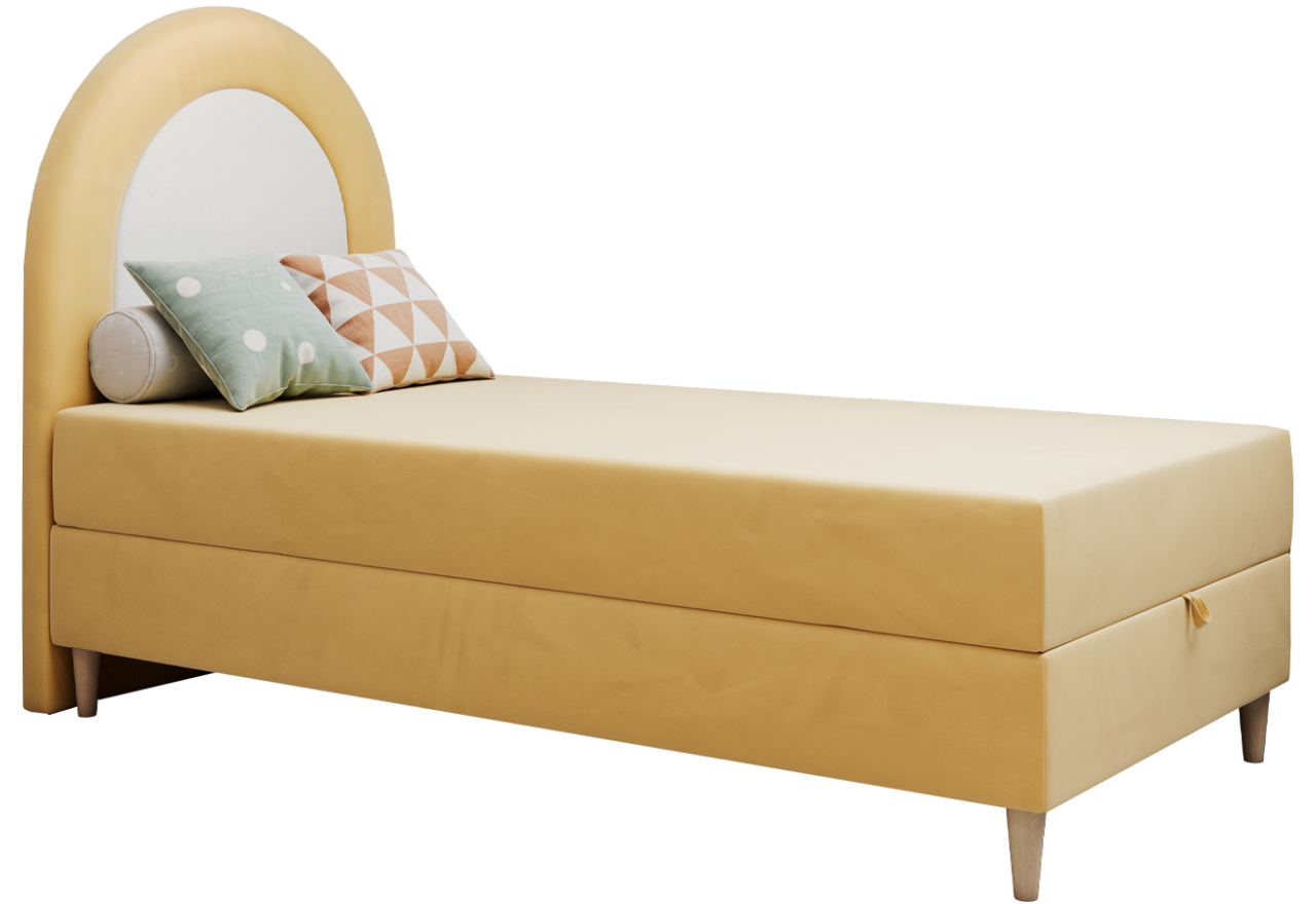 Łóżko młodzieżowe NEST 90x180 - H3 - żółty, welwet - topper T25
