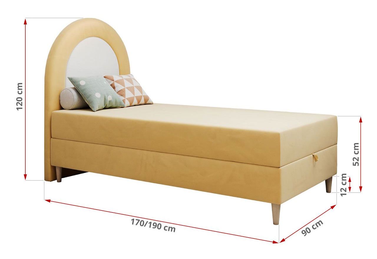 Łóżko młodzieżowe NEST 90x180 - H3 - żółty, welwet - topper T25