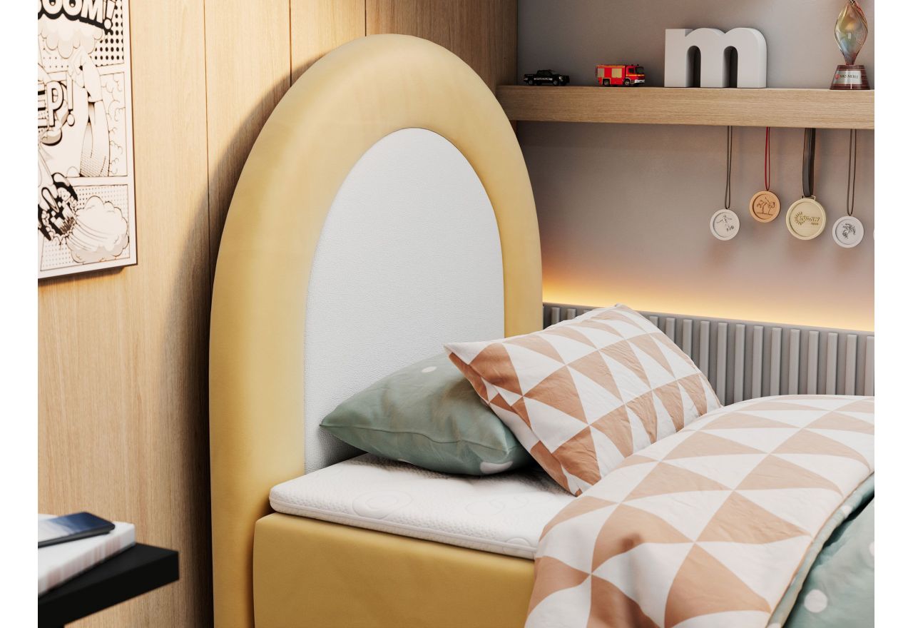 Łóżko młodzieżowe NEST 90x180 - H3 - żółty, welwet - topper T25