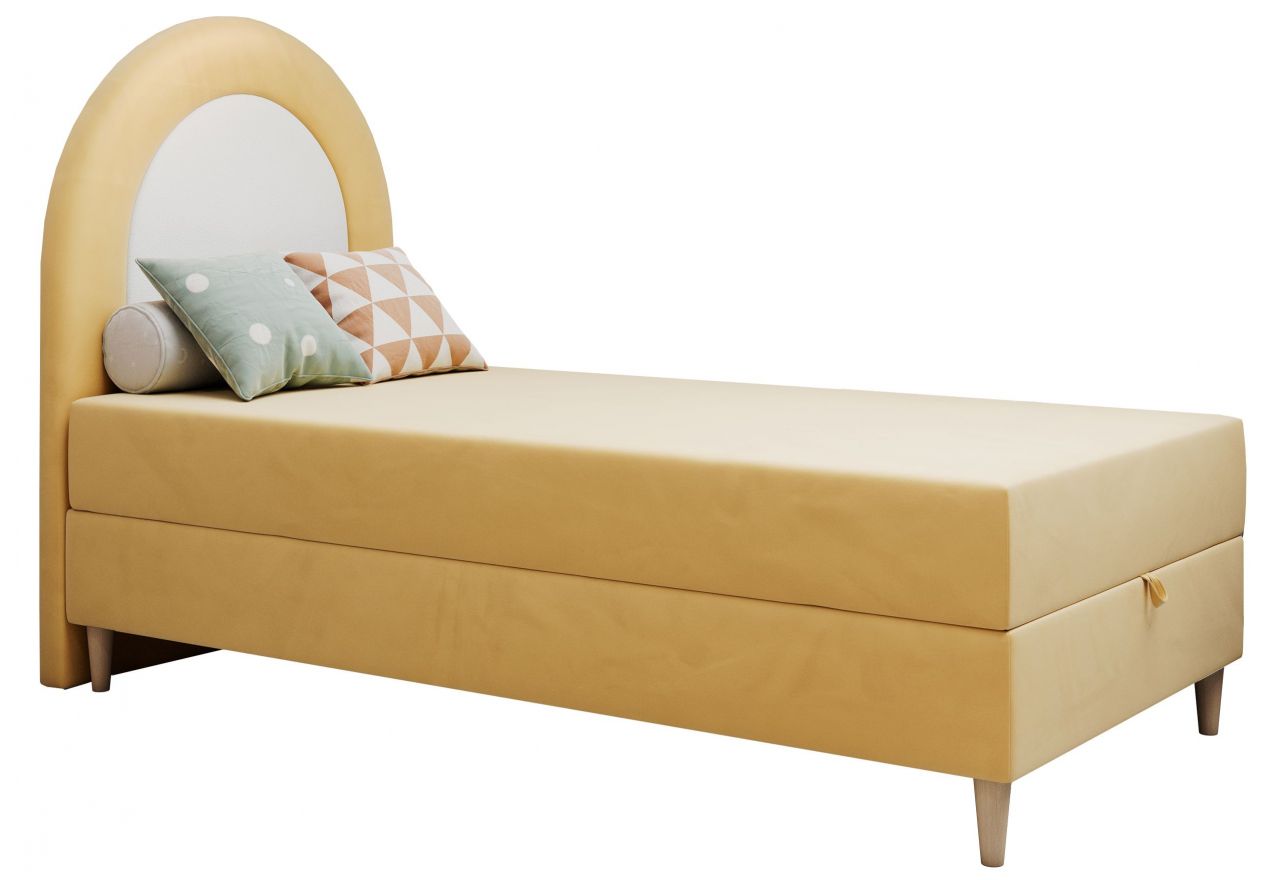 Łóżko młodzieżowe NEST 90x180 - H3 - żółty, welwet - topper T25