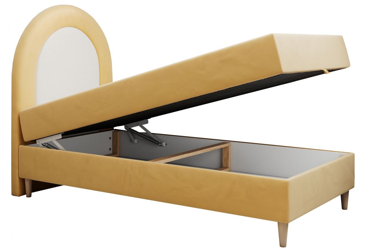 Łóżko młodzieżowe NEST 90x180 - H3 - żółty, welwet - topper T25