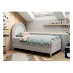 Łóżko młodzieżowe NEST 90x180 - H3 - jasnoszary, welwet - topper T25