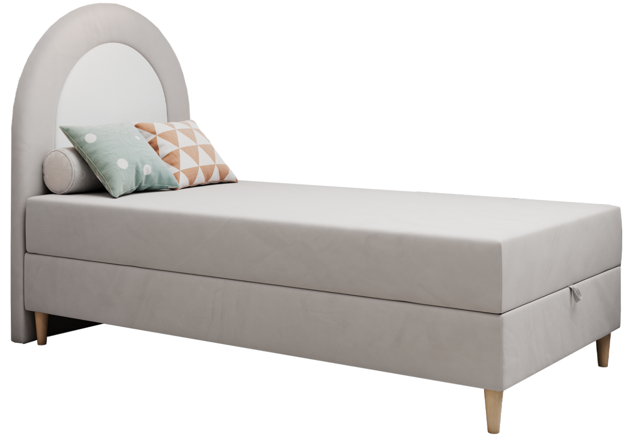 Łóżko młodzieżowe NEST 90x180 - H3 - jasnoszary, welwet - topper T25