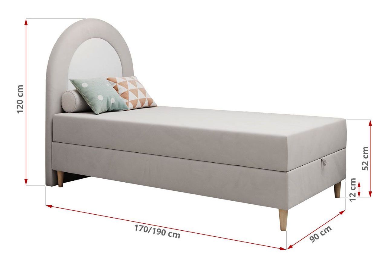 Łóżko młodzieżowe NEST 90x180 - H3 - jasnoszary, welwet - topper T25