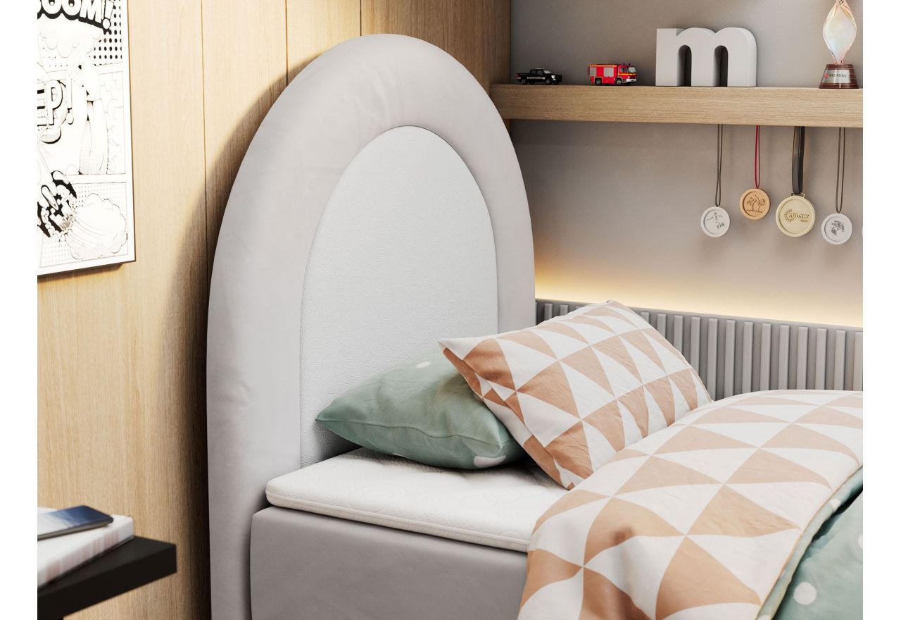 Łóżko młodzieżowe NEST 90x180 - H3 - jasnoszary, welwet - topper T25