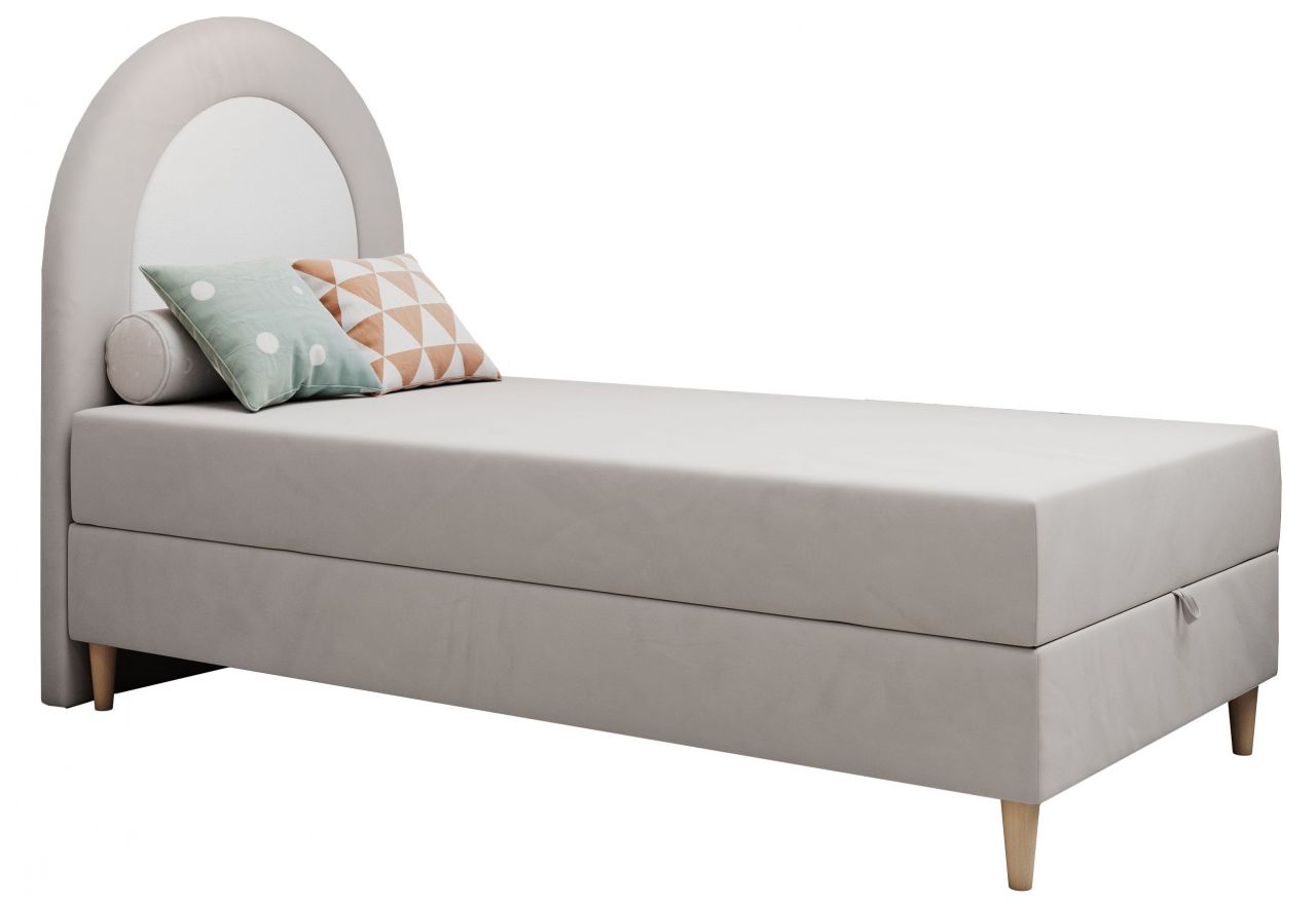 Łóżko młodzieżowe NEST 90x180 - H3 - jasnoszary, welwet - topper T25