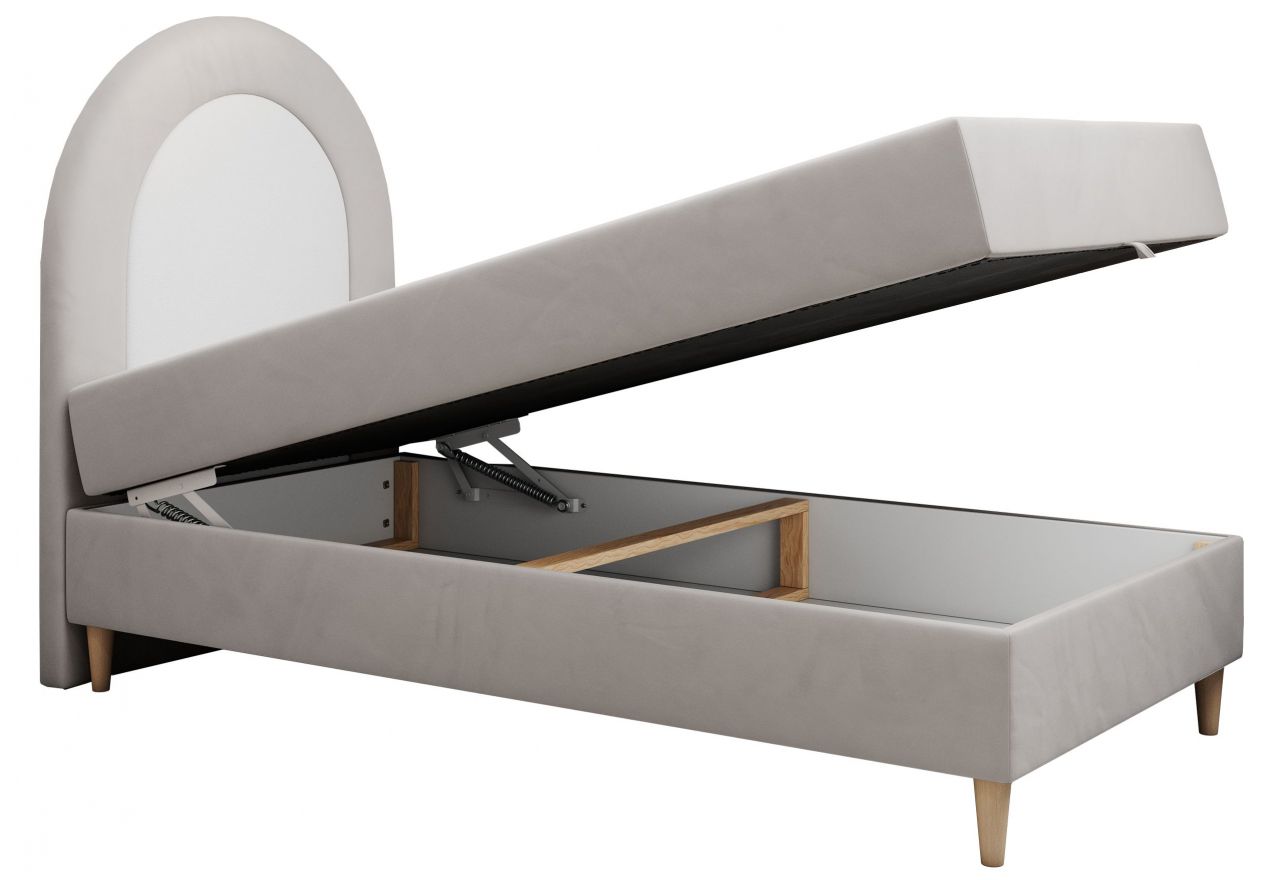 Łóżko młodzieżowe NEST 90x180 - H3 - jasnoszary, welwet - topper T25
