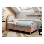 Łóżko młodzieżowe NEST 90x180 - H3 - różowy, welwet - topper T25