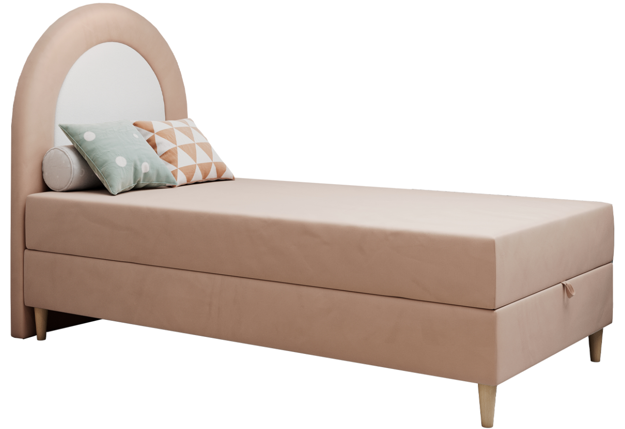 Łóżko młodzieżowe NEST 90x180 - H3 - różowy, welwet - topper T25