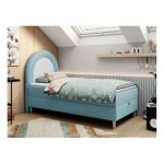 Łóżko młodzieżowe NEST 90x180 - H3 - niebieski, welwet - topper T25