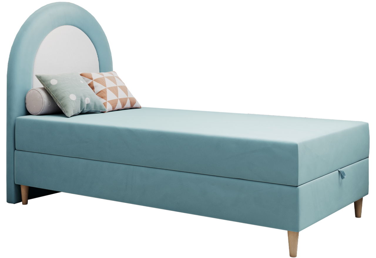 Łóżko młodzieżowe NEST 90x180 - H3 - niebieski, welwet - topper T25