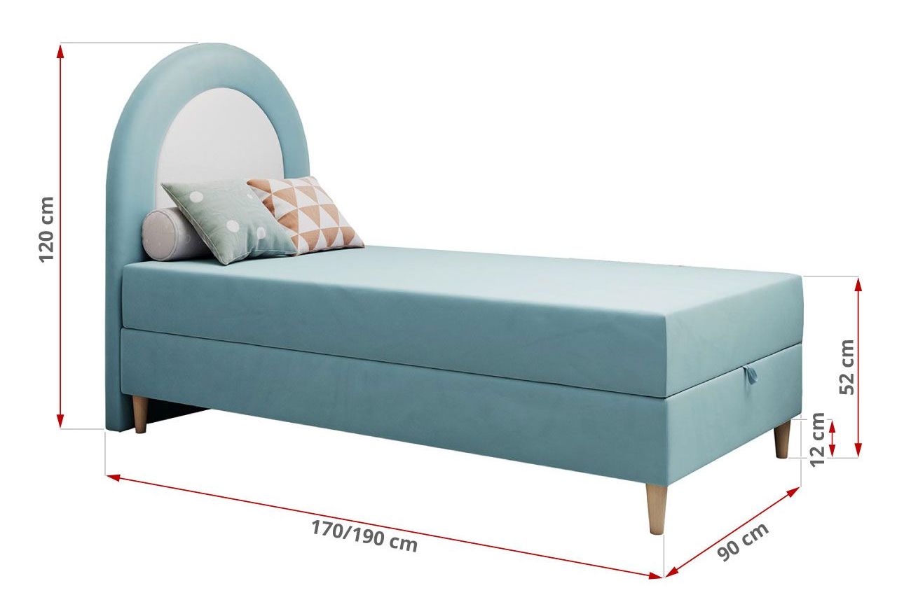 Łóżko młodzieżowe NEST 90x180 - H3 - niebieski, welwet - topper T25