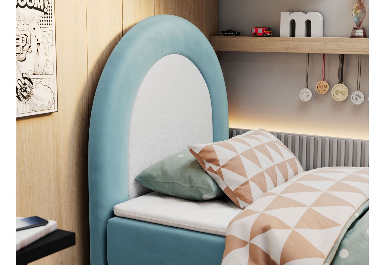 Łóżko młodzieżowe NEST 90x180 - H3 - niebieski, welwet - topper T25