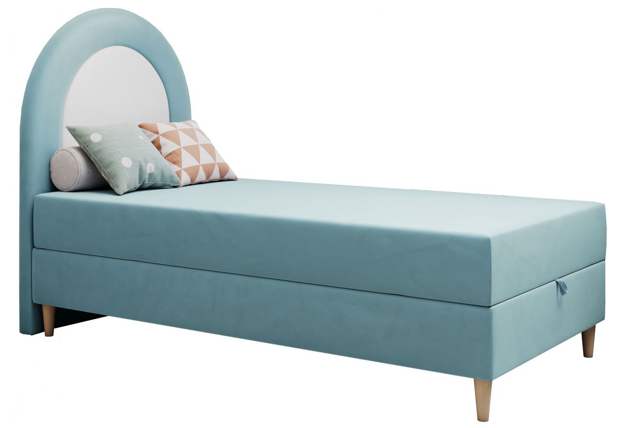 Łóżko młodzieżowe NEST 90x180 - H3 - niebieski, welwet - topper T25