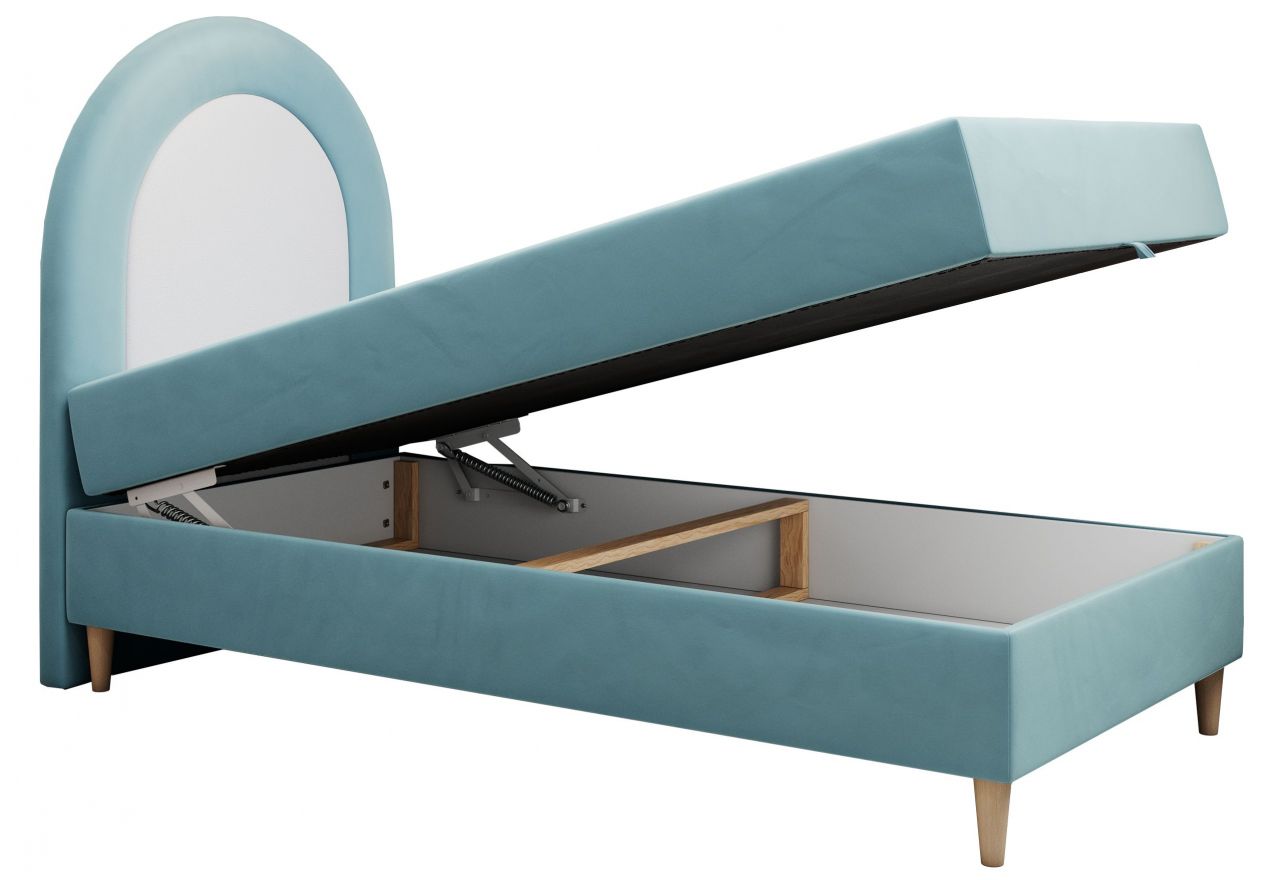 Łóżko młodzieżowe NEST 90x180 - H3 - niebieski, welwet - topper T25