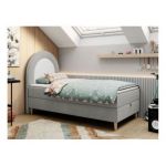 Łóżko młodzieżowe NEST 90x180 - H3 - jasnoszary, struktura - topper T25