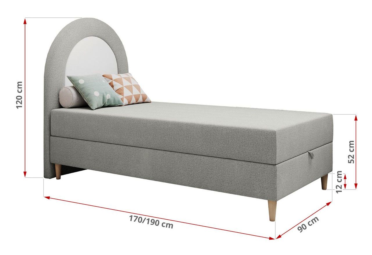 Łóżko młodzieżowe NEST 90x180 - H3 - jasnoszary, struktura - topper T25