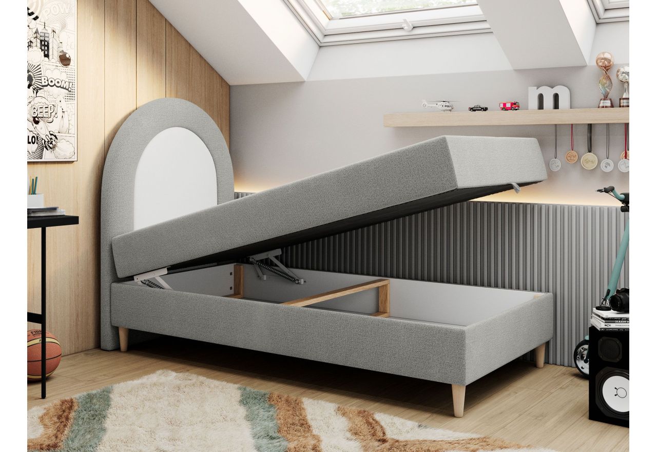 Łóżko młodzieżowe NEST 90x180 - H3 - jasnoszary, struktura - topper T25